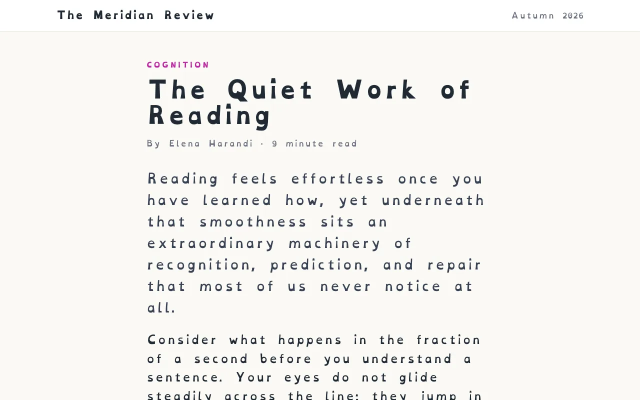 An article set in OpenDyslexic with wider letter and word spacing